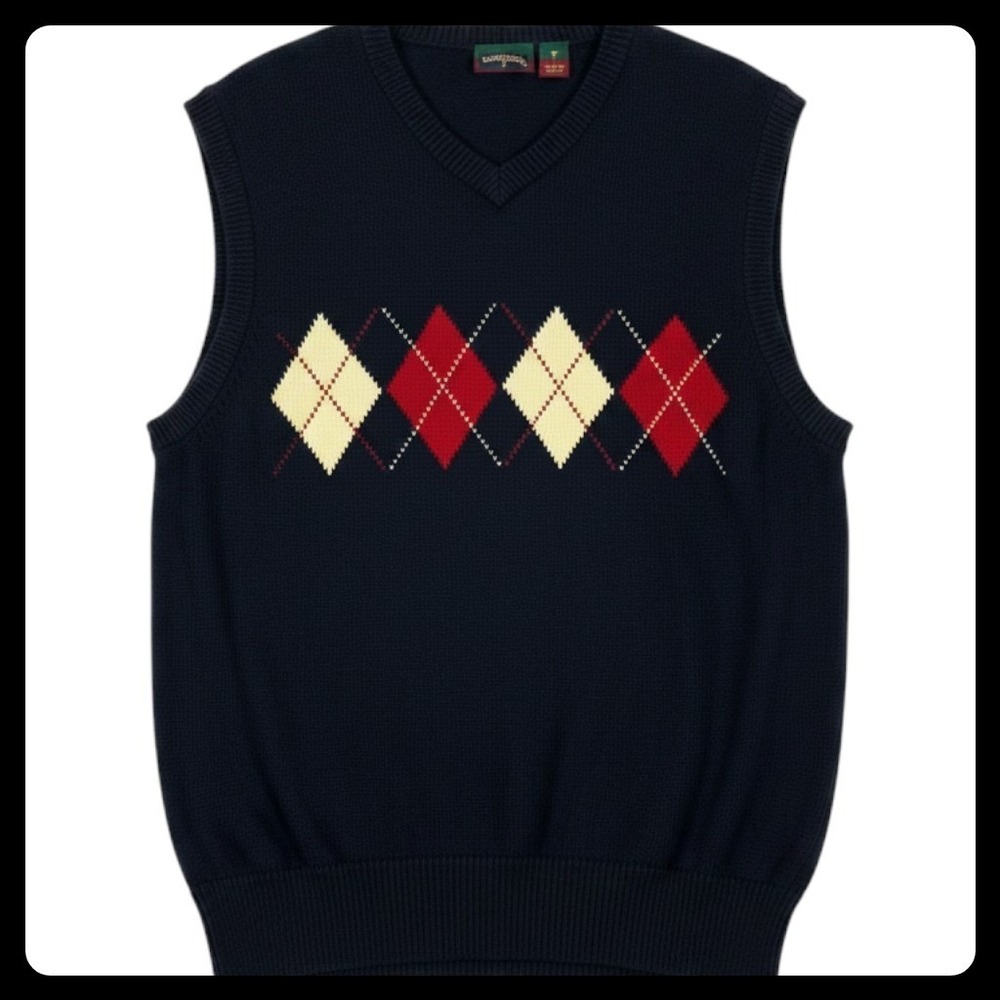 Saddlebred Sweater Vest Mens Large Navy Argyle Cotton Preppy